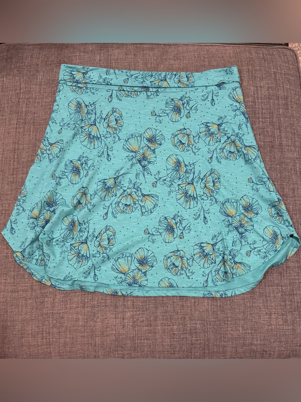 Toad&Co Aqua Floral Mini Skirt with Yellow Accents